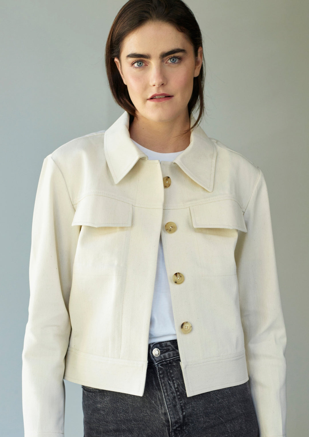 Beige denim jacket SERRANO color#beige