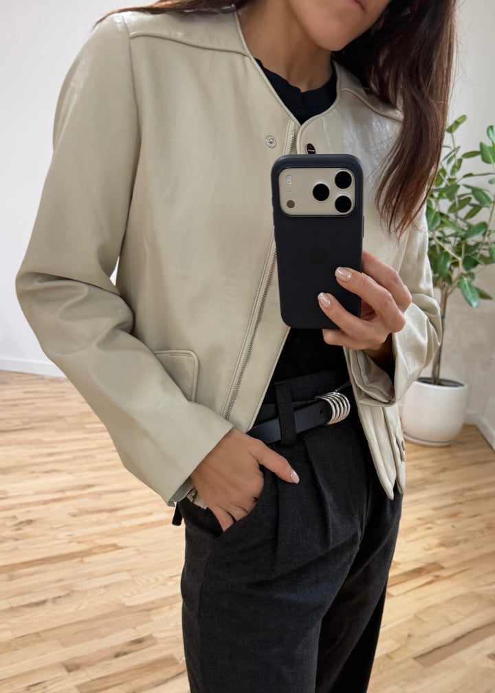 Beige leather jacket - SERRANO