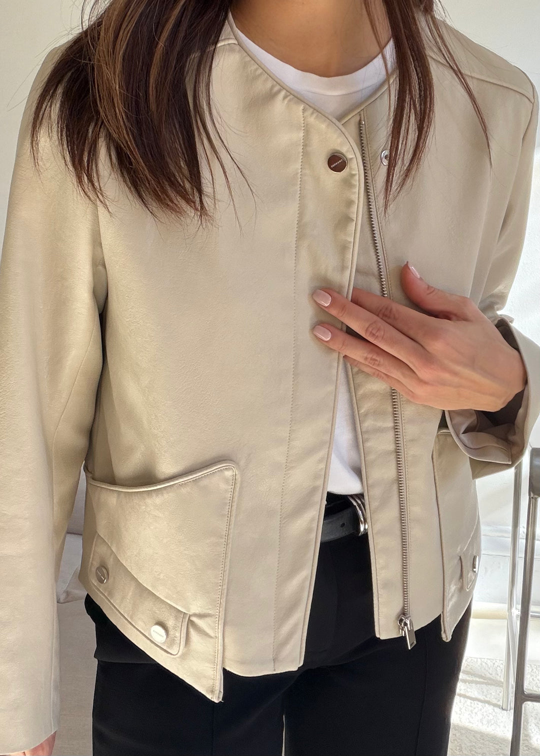 Beige leather jacket - SERRANO