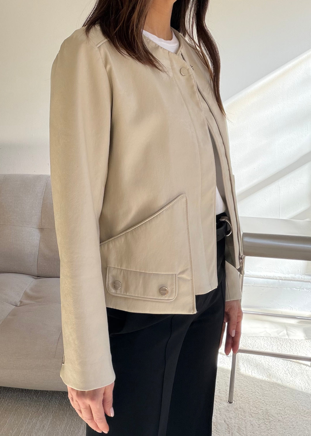 Beige leather jacket - SERRANO