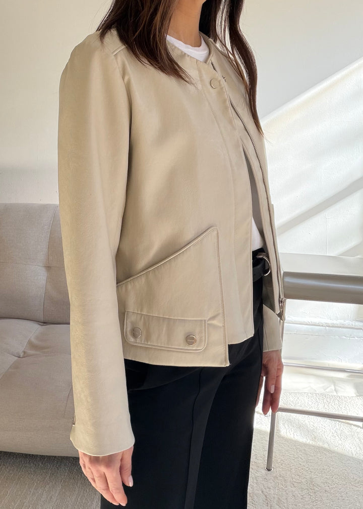Beige leather jacket - SERRANO