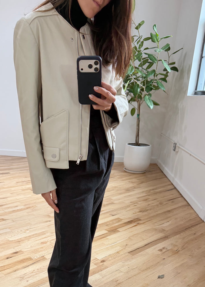 Beige leather jacket - SERRANO