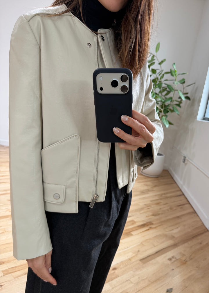 Beige leather jacket - SERRANO