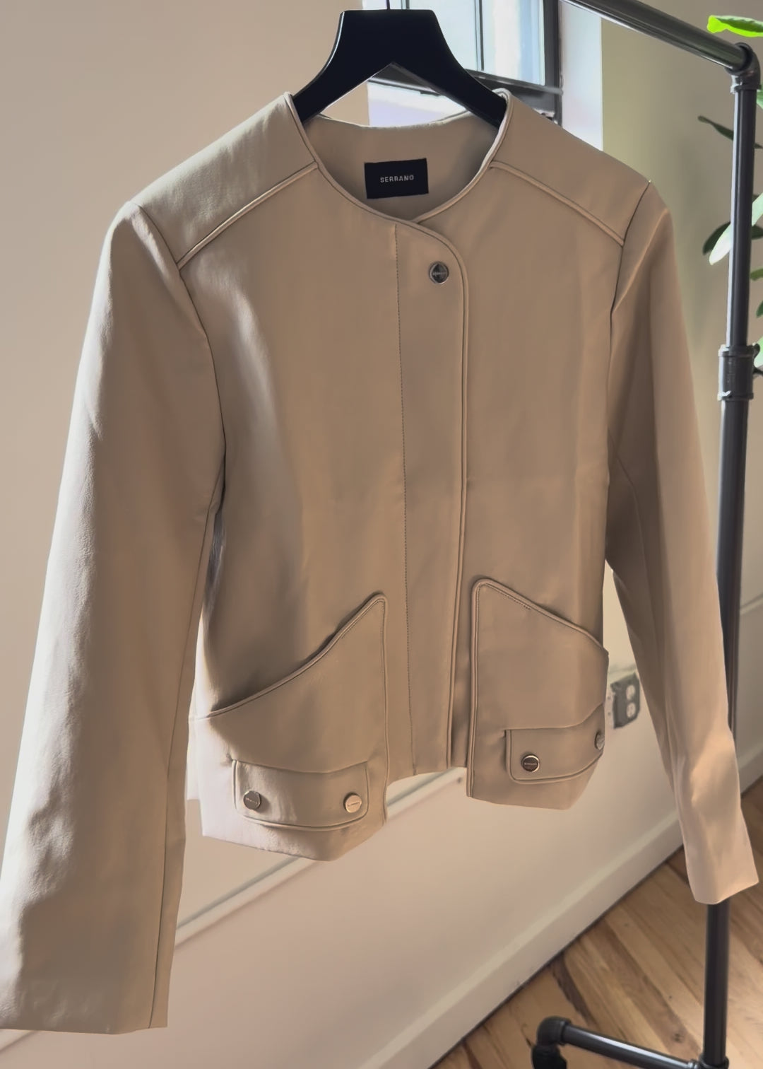 beige leather jacket